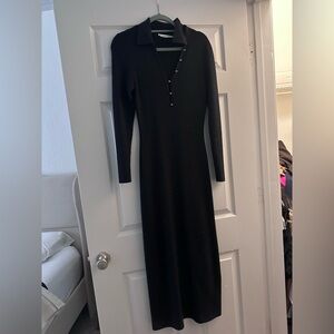 Elegant Knit Black Long Sleeve Dress